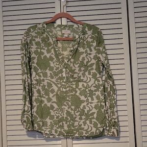 LOFT Green and White Floral Blouse
